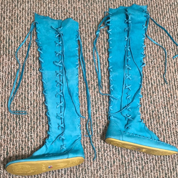 turquoise knee high boots